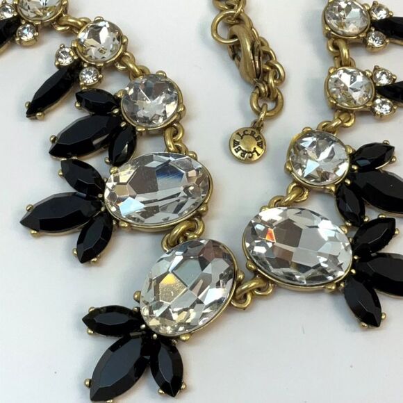 Designer J. Crew Gold-Tone Black Rhinestone Curb Link Statement Necklace - Picture 4 of 4